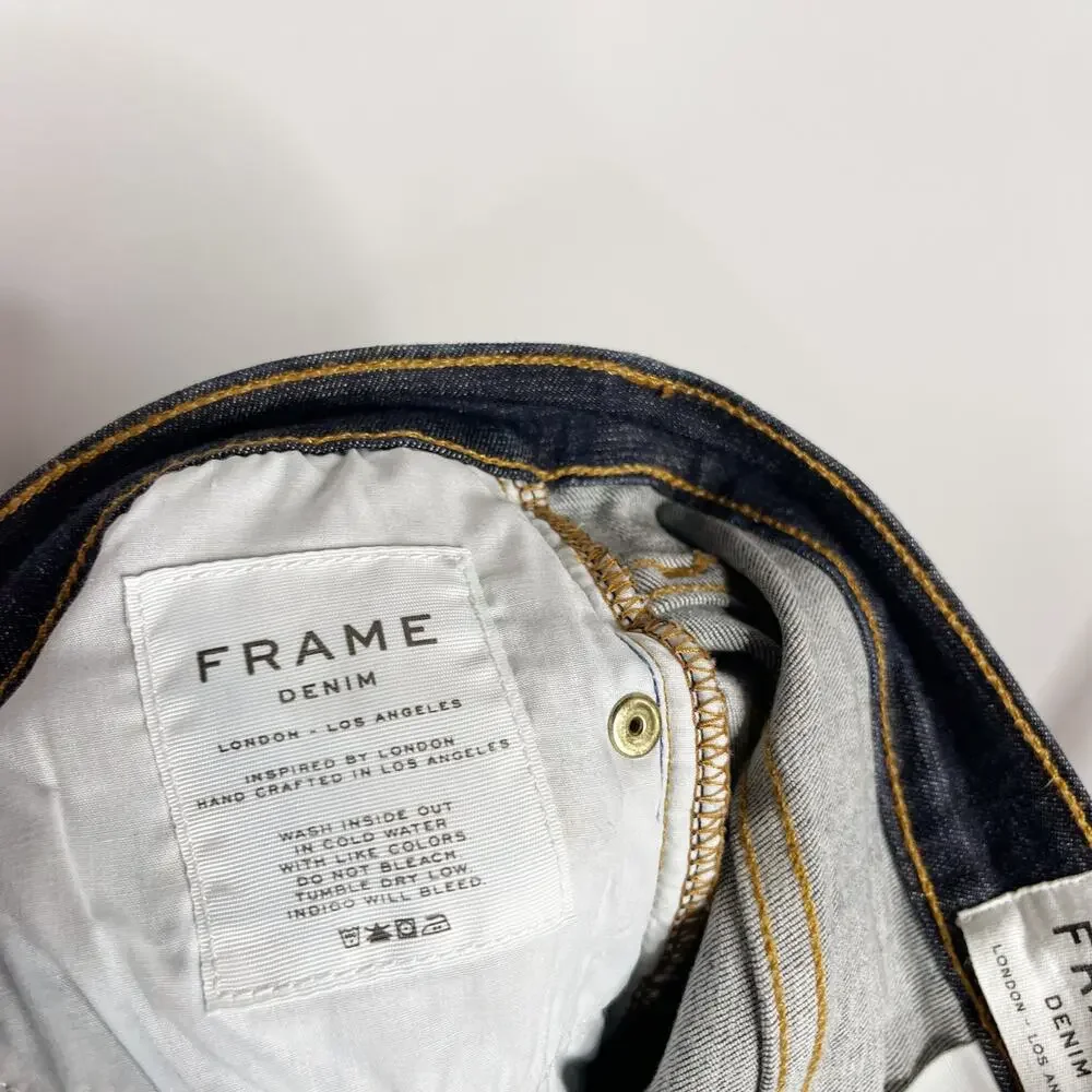 Frame Denim Womens 26 Le High Skinny Jeans in Saltair Dark Wash Fray Hem Cotton